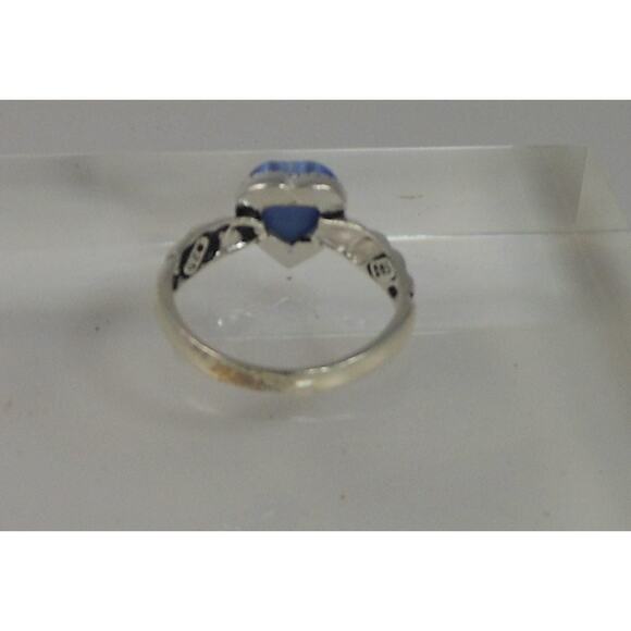 Vintage Designer Sterling Silver Blue Cat's Eye Heart Ring Size 8.25 Chrysoberyl - Picture 3 of 6